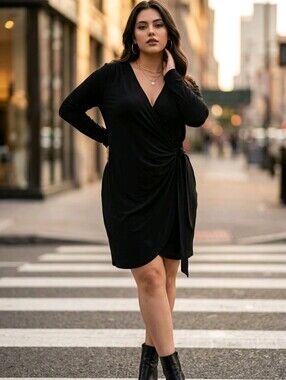 Sky Plus Elegant Black Wrap Dress Sz 1X